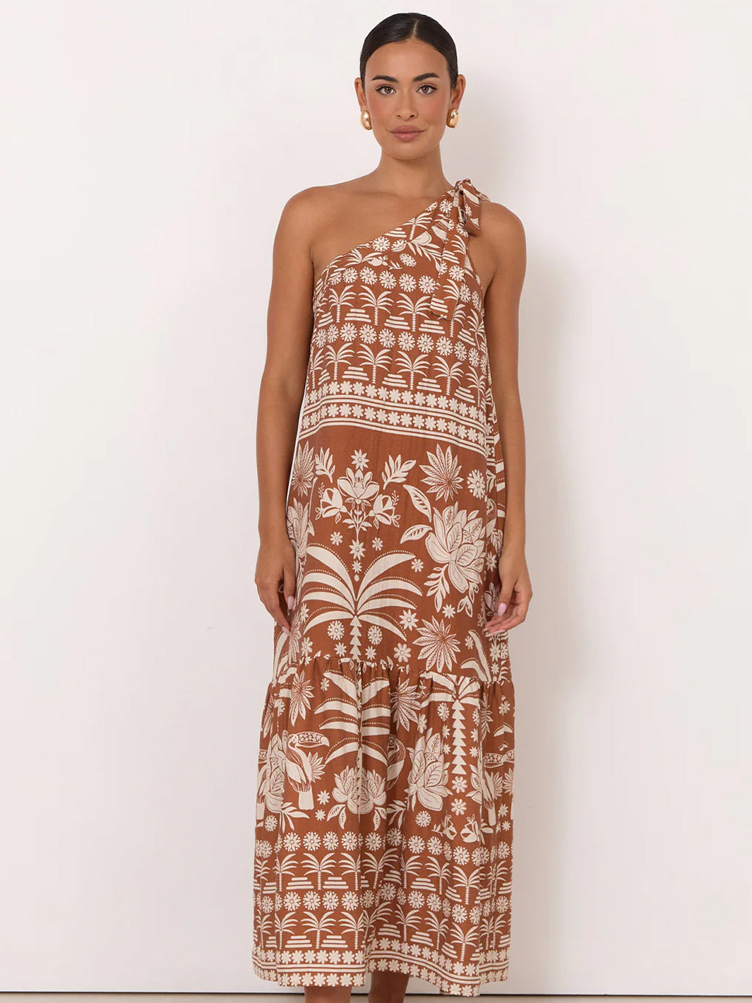 one shoulder hawaiian print dress Seamoss Floral Bayou One Shoulder Maxi Dress KELLY-BLUE-MULTI / L by Sugarlips